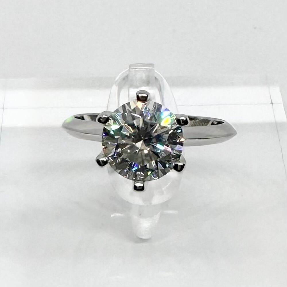 Moissanite Diamond Engagement Ring 2 Ct Six Prong Round Cut 18K GRA Size 7
